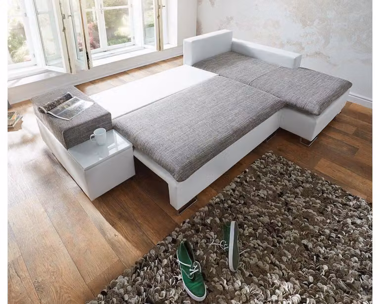 Schlafsofa Design Ecksofa L-Form Bettfunktion Couch Textil Sofas Stoff Schlaf