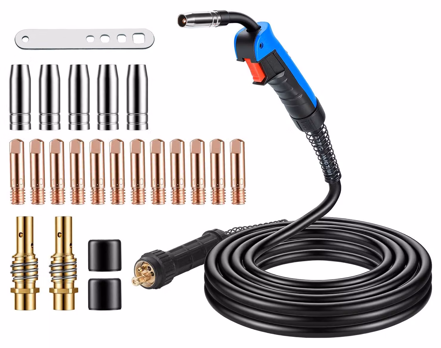 Kit di tubi da 5 metri per gas di protezione, set di torcia per saldatura MIG/MAG con connettore Euro, 22 pezzi. Set di ricambi, inclusi diffusore in rame e ugelli di contatto