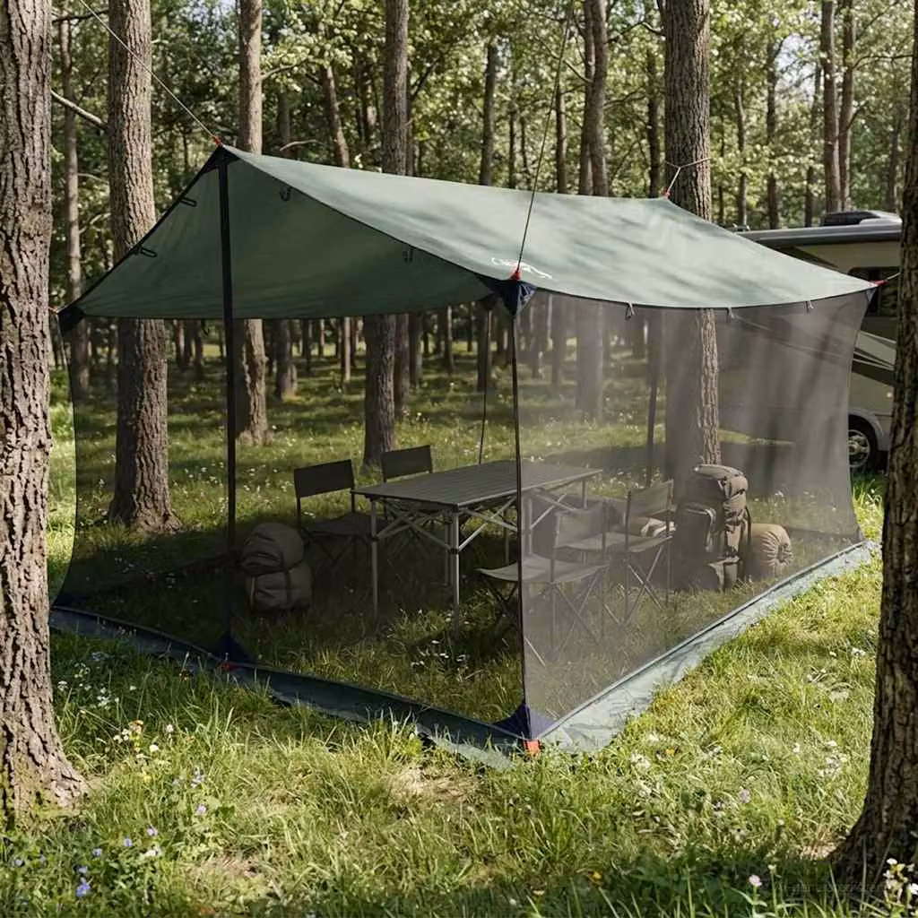 Telo da campeggio vidaXL con pareti in rete in poliestere Verde militare L: 340 cm, P: 260 cm, H: 220 cm