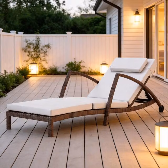 Sdraio da giardino reclinabile REDOM beige e marrone con poggiatesta regolabile e braccioli in acciaio e poliestere resistente ai raggi UV – 1