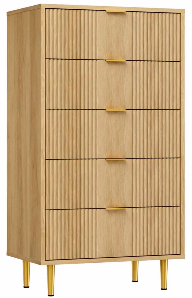 Comodino con 5 cassetti, dimensioni 60 x 40 x 112 cm, in legno di quercia naturale