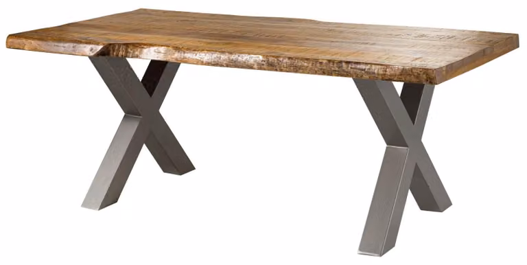 MASSIVMOEBEL24 | FREEFORM 5 tavolo da pranzo in legno di mango - verniciato natur / gambe in ferro X argento matt 200x100