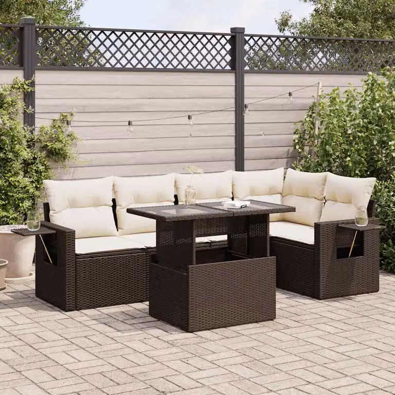 Set Divano da Giardino vidaXL 6 pz a Forma a L con Cuscini Marrone e Beige in Polyrattan e Metallo