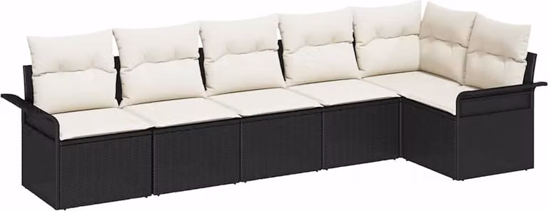 Set Divano da Giardino con cuscino 6 pcs Nero polyrattan