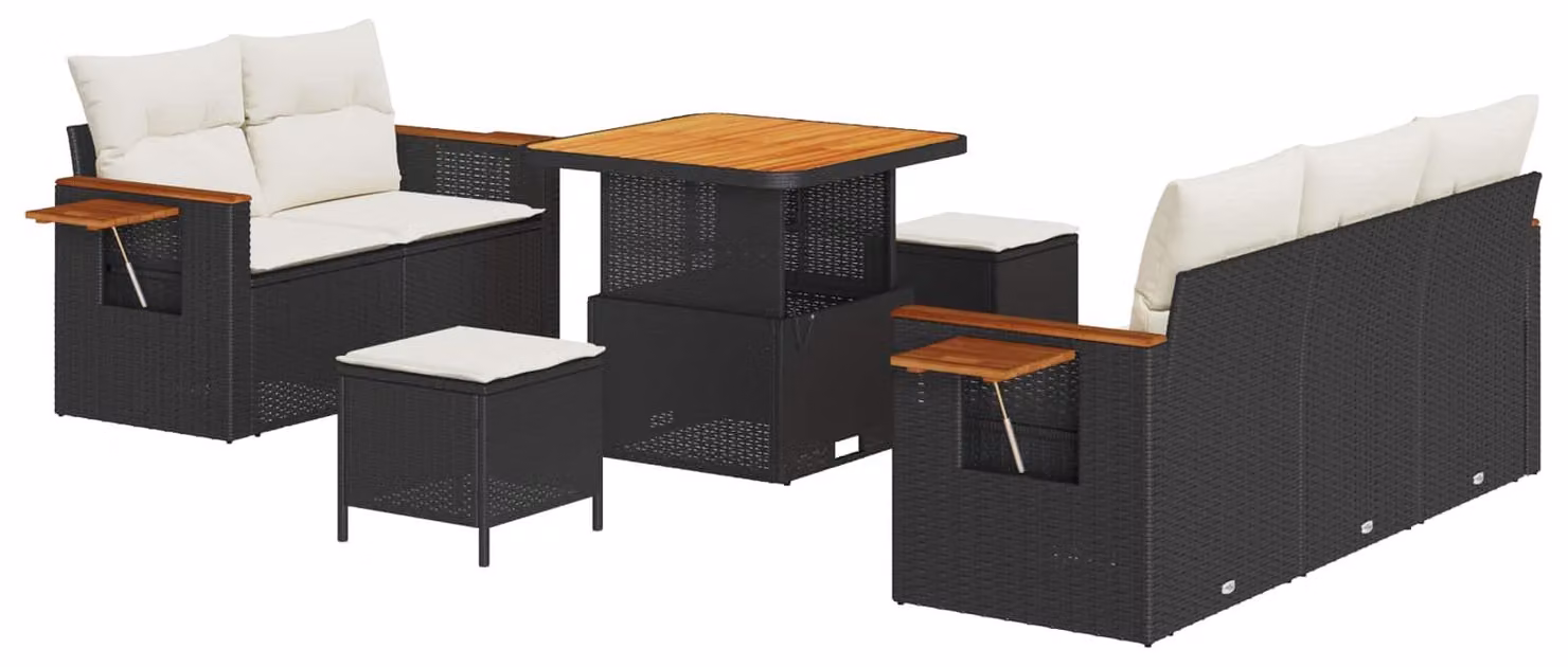 Set Divano da Giardino 8 pcs Nero polyrattan