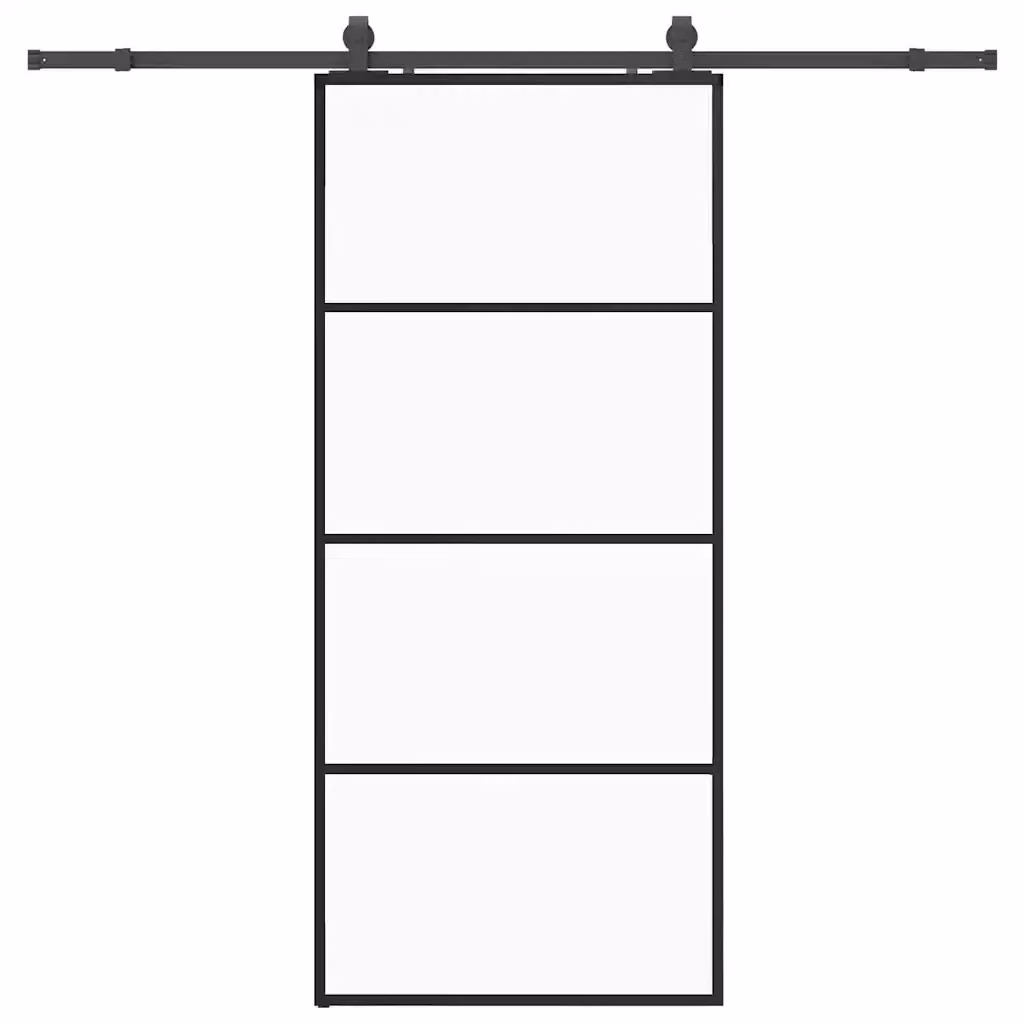 Porta Scorrevole Moderna VIDAXL in Vetro Trasparente con Telaio in Alluminio Nero L: 90 cm, H: 205 cm – 2