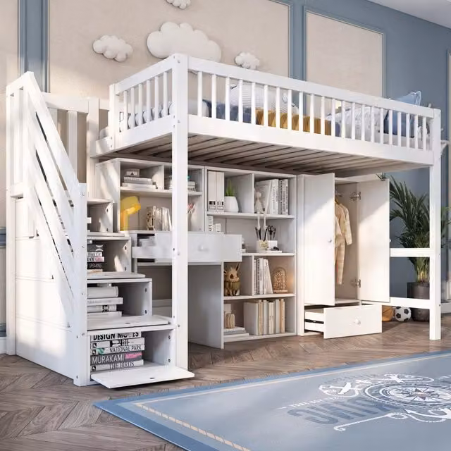 Letto per bambini 90x200 con scrivania e ripostiglio - Xylo - Bianco
