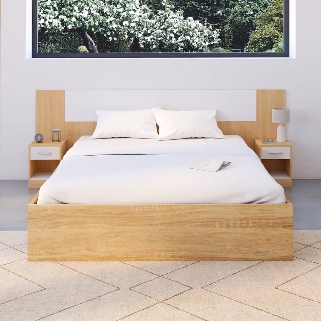 Testiera IDMarket SAPA per letto da 140 o 160 cm con comodini integrati, effetto legno e bianco – 2