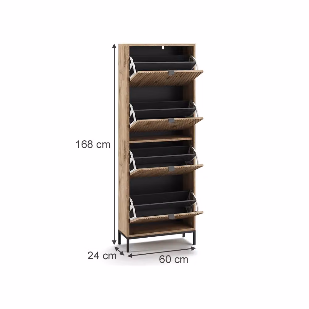 Scarpiera da ingresso Vicco Eliza in quercia vichinga con 4 cassetti a scomparsa L: 60 cm, H: 168 cm, P: 32,5 cm – 2