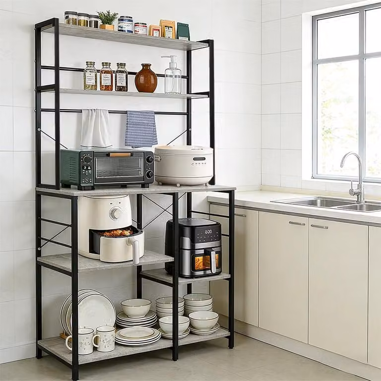 Scaffale indipendente da cucina con 6 ripiani, ideale per il microonde