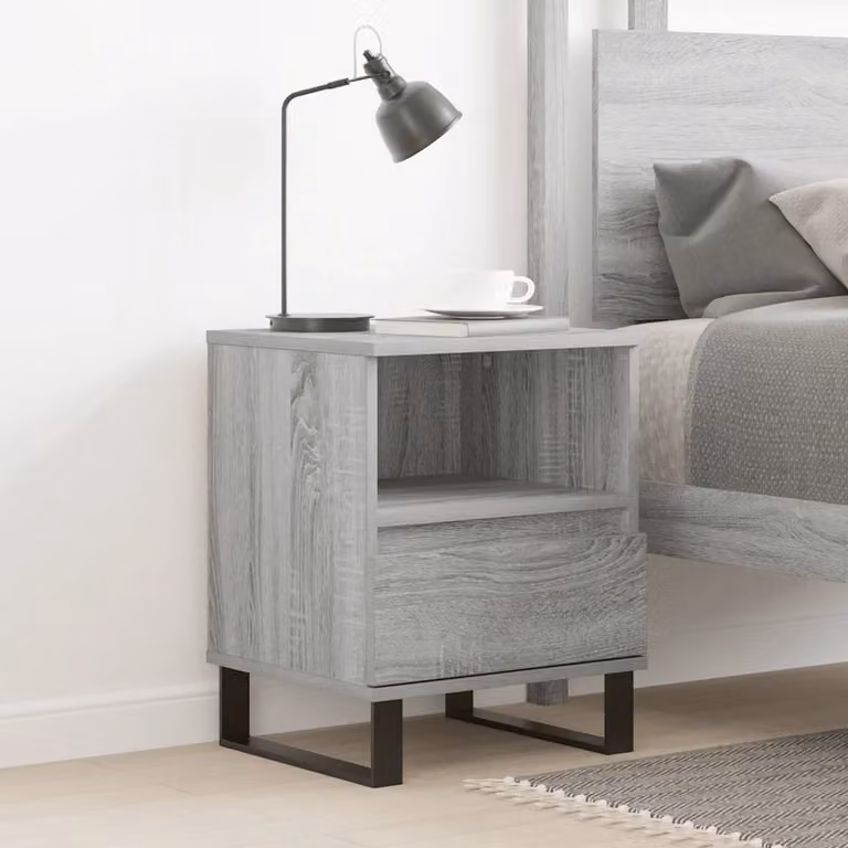 Comodino moderno da parete vidaXL in legno e metallo, Grigio, L 40 cm x P 35 cm x H 50 cm
