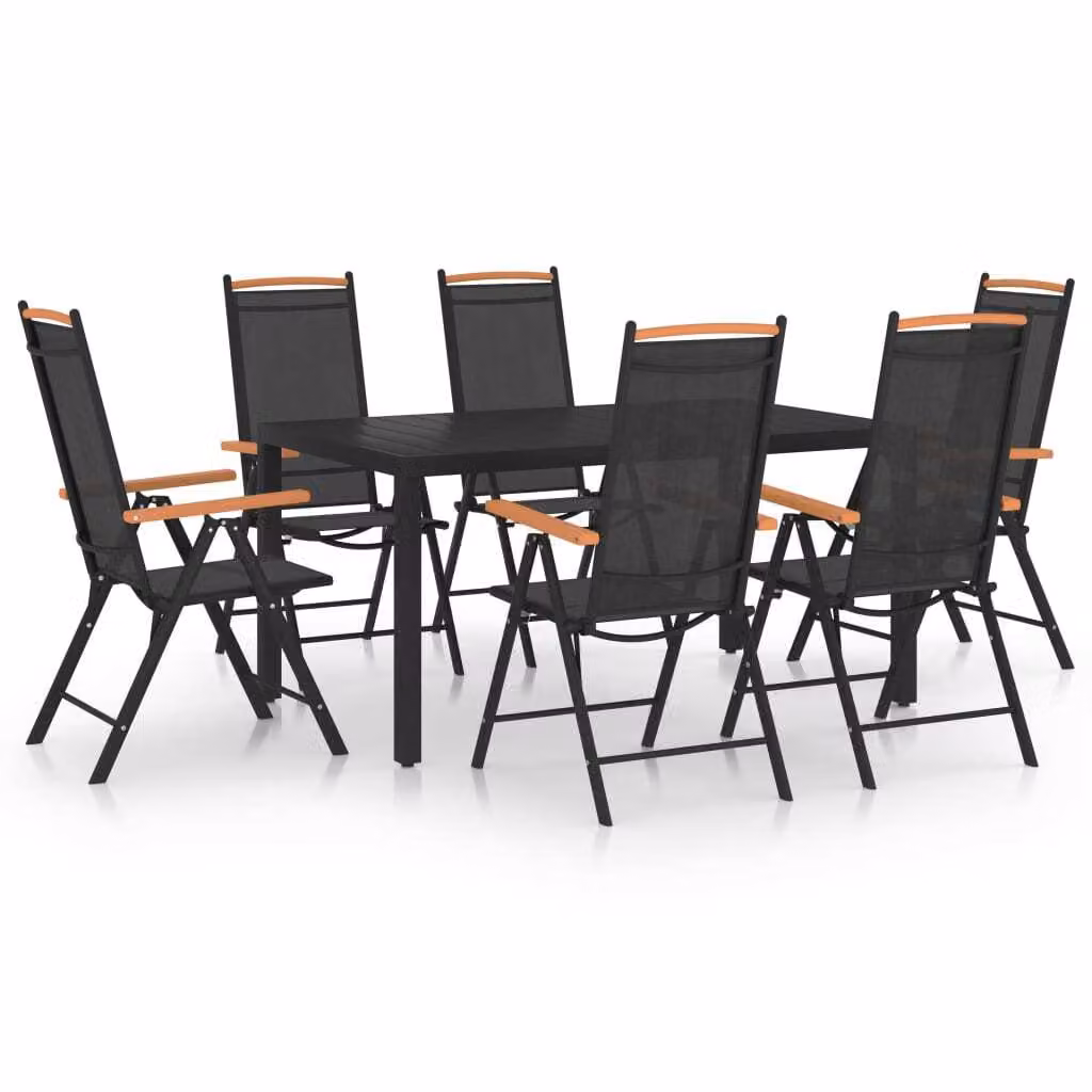 The Living Store Set da pranzo da giardino 7 pezzi alluminio nero