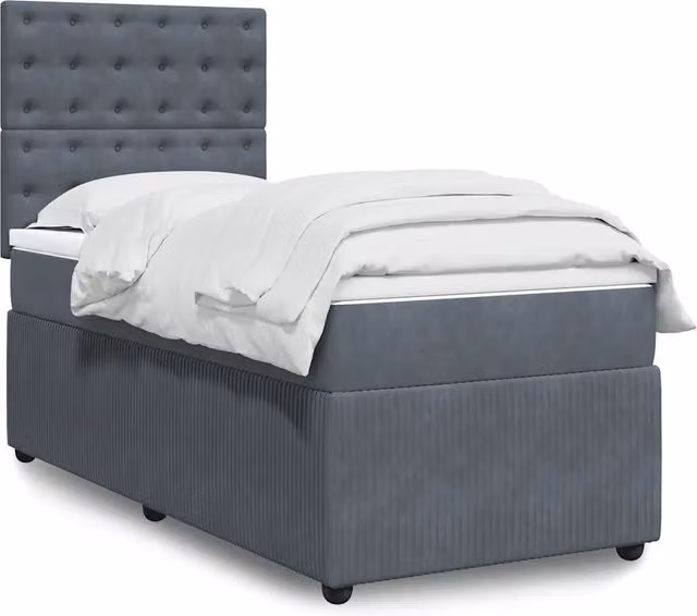 Letto con Giroletto a Molle e Materasso Ibrido vidaXL in Velluto Grigio e Bianco L/P/H: 200 x 80 x 150,5 cm