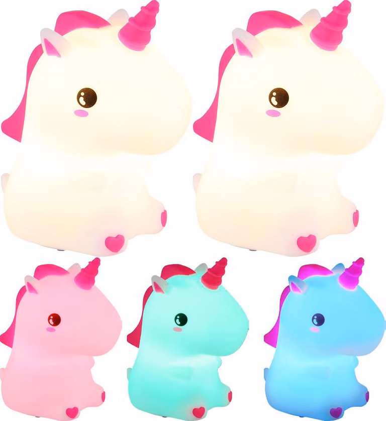 2x lampada da tavolo per bambini con LED RGB, unicorno, cambio colore, dimmer touch, H 15 cm