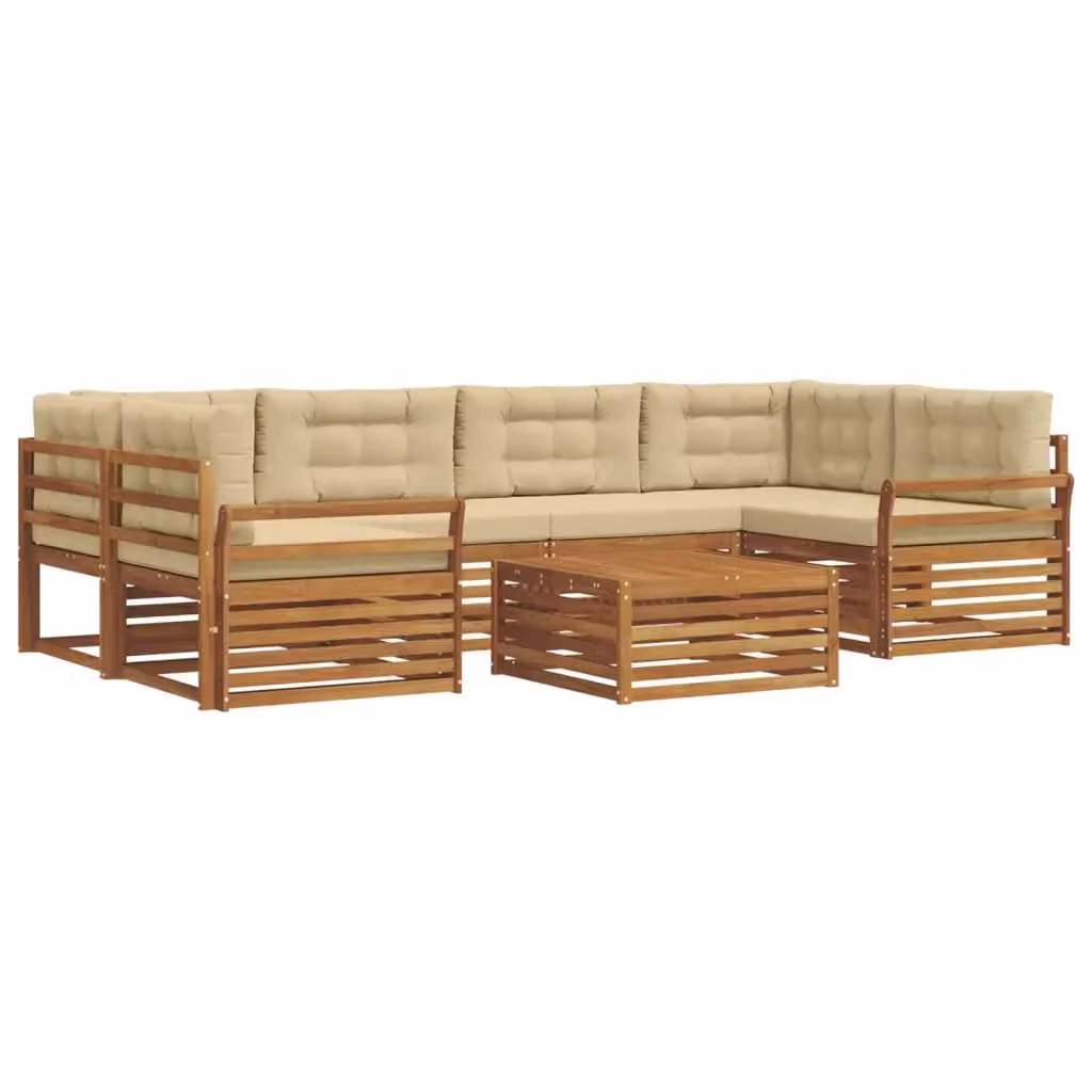 Set di divani da esterno vidaXL 7 pz in legno di acacia con tavolino, colore beige e sabbia – 2