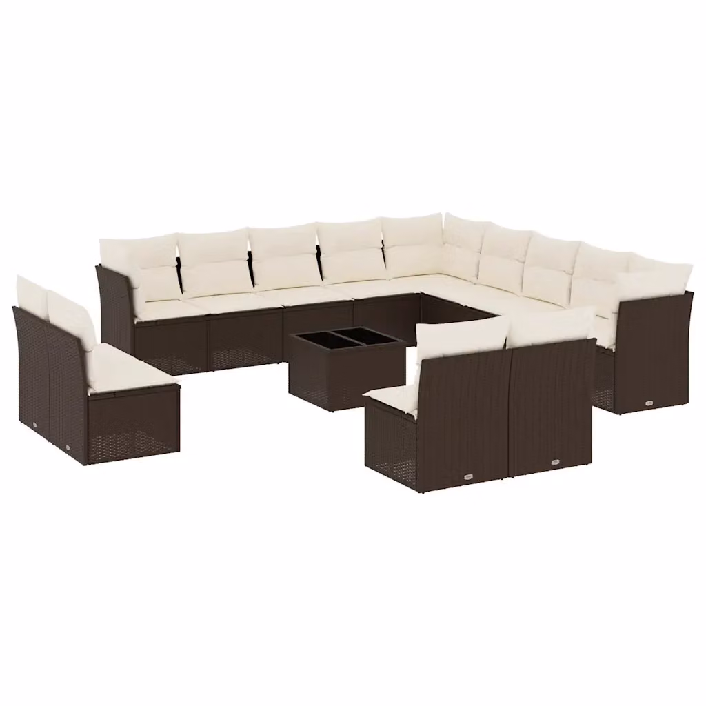 Set di divani da giardino a forma di U vidaXL in polyrattan marrone e bianco con cuscini e tavolino da caffè – 2
