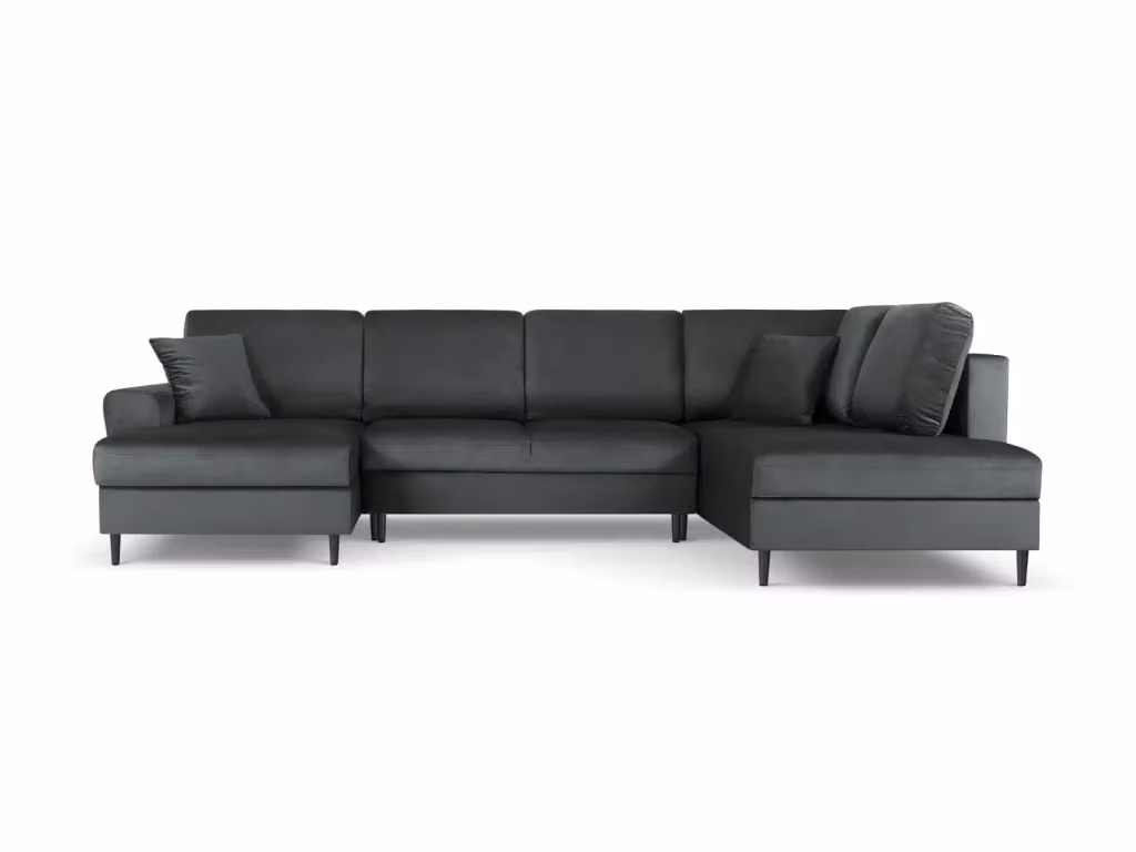Divano panoramico convertibile Kyoto di Cosmopolitan Design con contenitore, 7 posti, in velluto grigio scuro, L 313 cm x P 175 cm x H 88 cm – 2