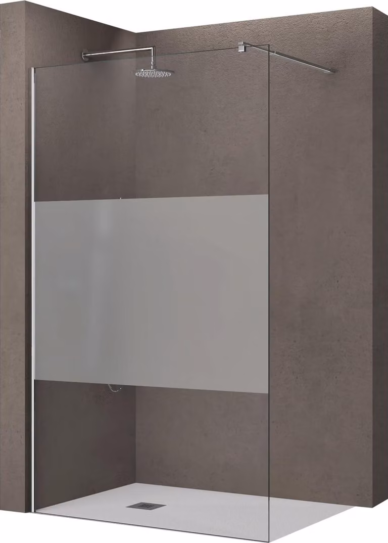 doporro Walk In Parete Doccia 50x200 cm Vetro 10mm Temperato Anticalcare Striscia Satinata Opaca con Barra Stabilizzatrice regolabile da 70-120cm Profilo Cromato Bremen02MS