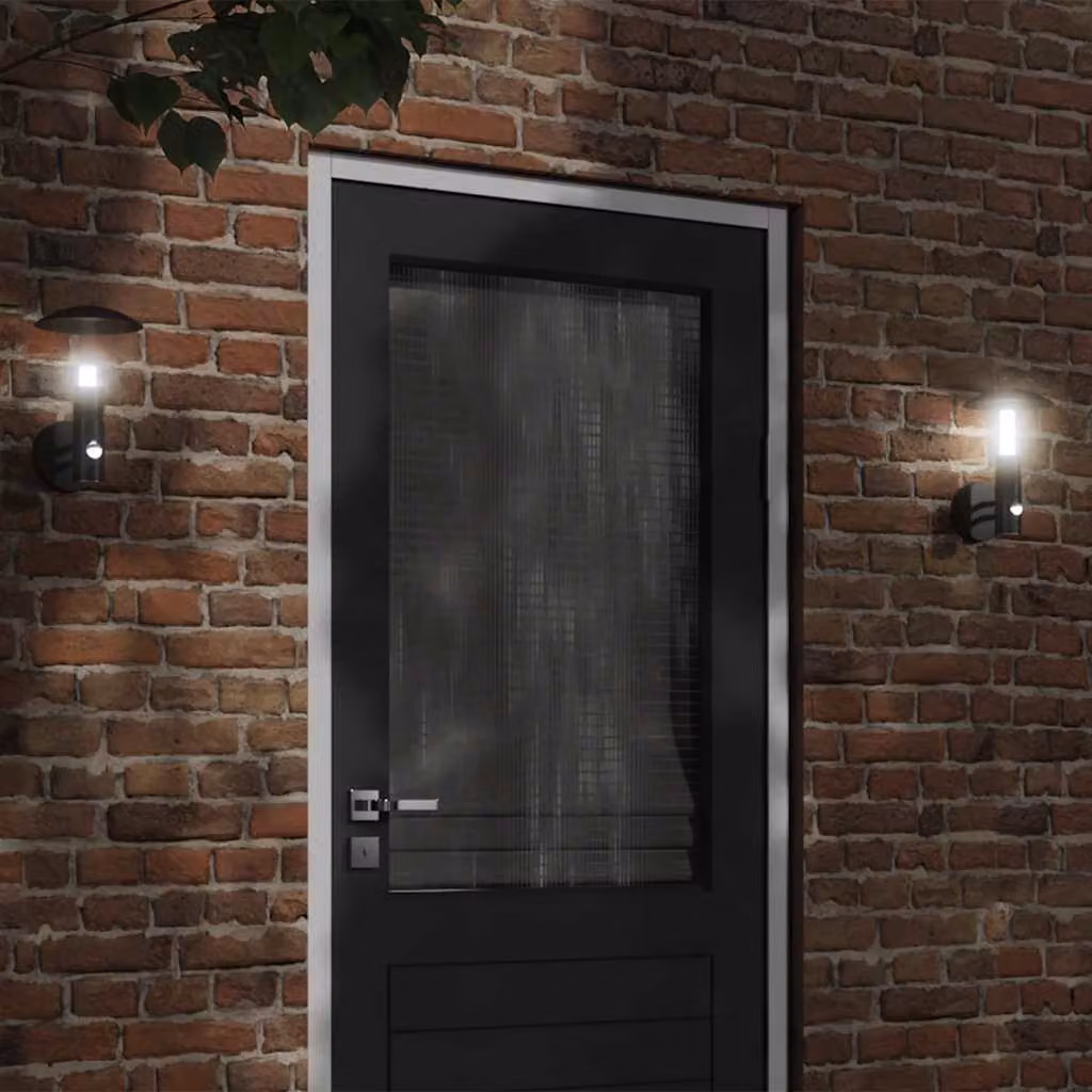 Applique da esterno vidaXL in acciaio inossidabile nera con sensore di movimento e protezione IP44