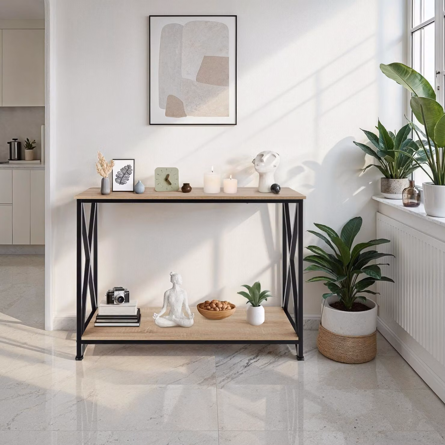 Tavolo console Tacoma tectake in stile industriale, rovere e nero, L/P/H: 100 x 35 x 80,5 cm – 2