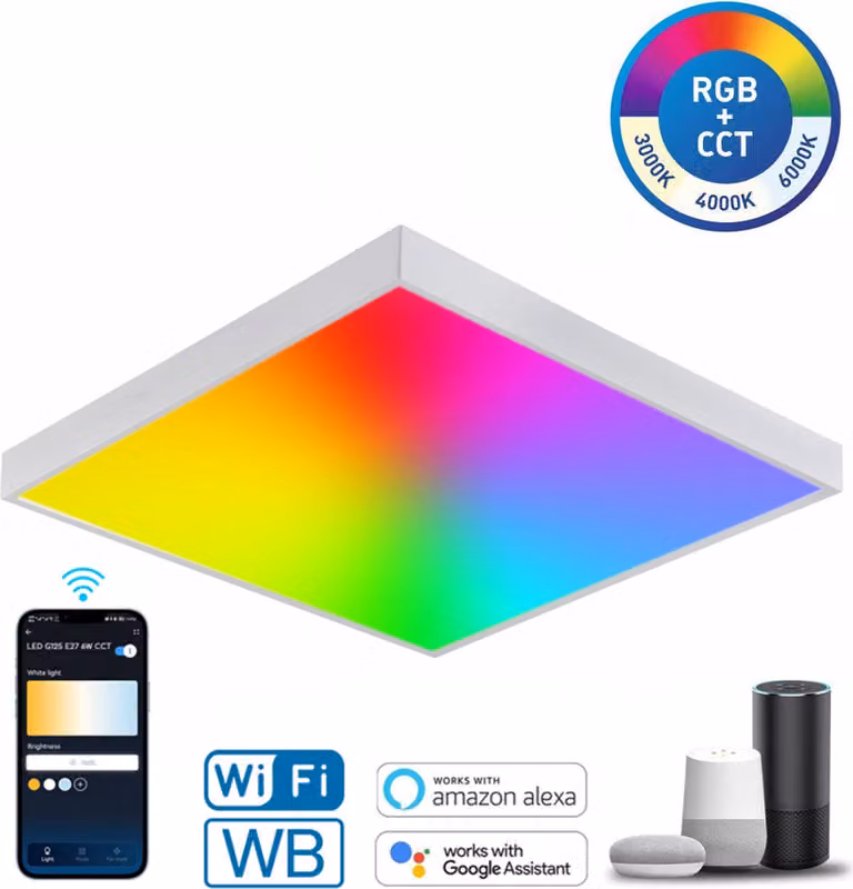 Pannello LED RGB-CCT Bluetooth Smart da 60x60 mm, dimmerabile, cornice inclusa (APP) Controllo