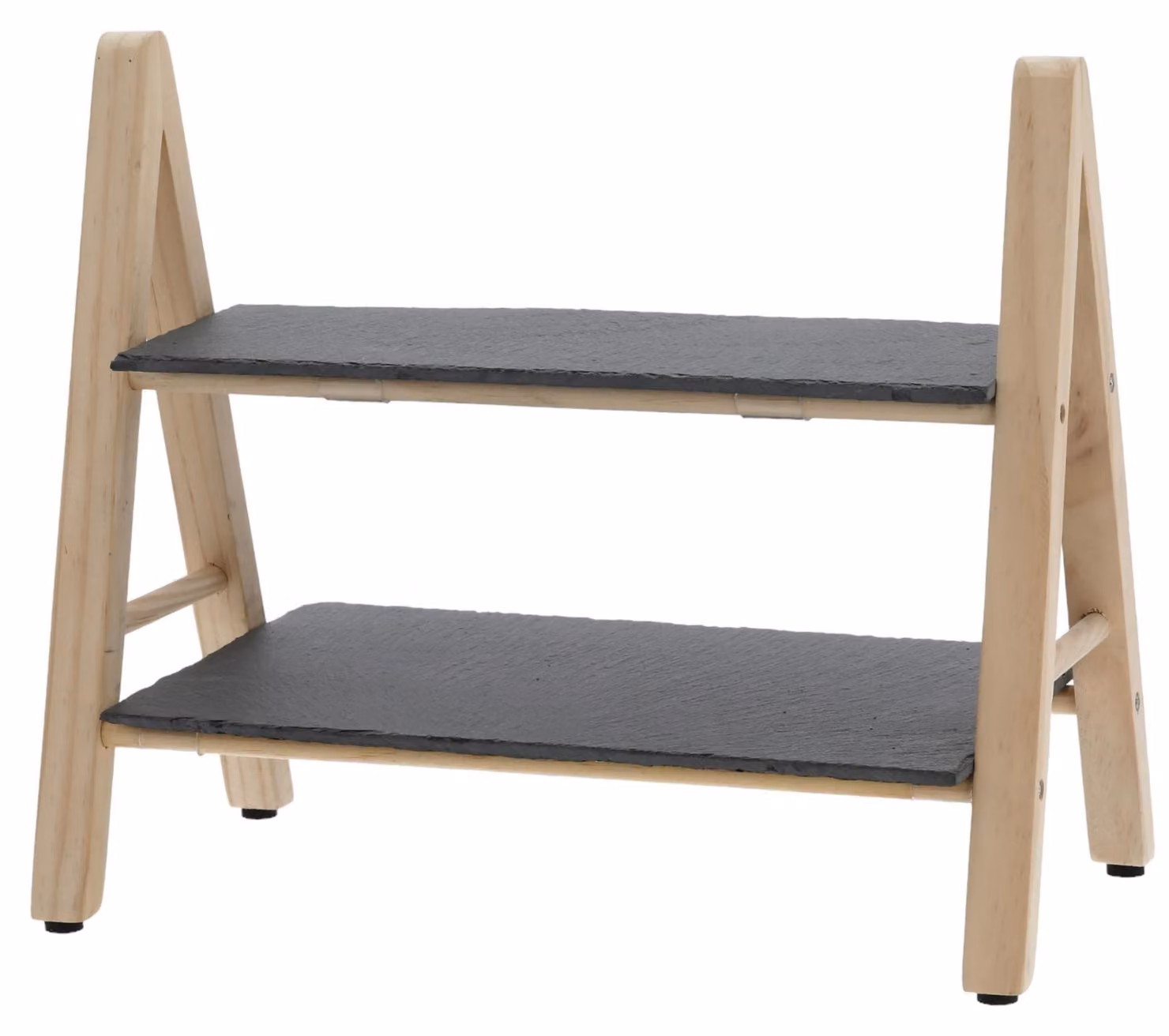 Mensole a 2 piani - Pietra ardesia/ripiani - Legno di pino - 32 x 18 x 28 cm - Robusto - Elegante accessorio per la casa - Mobile contenitore