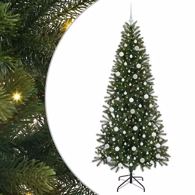 Albero di Natale artificiale moderno vidaXL verde con 300 LED luce bianca calda in PE e PVC, Altezza: 210 cm