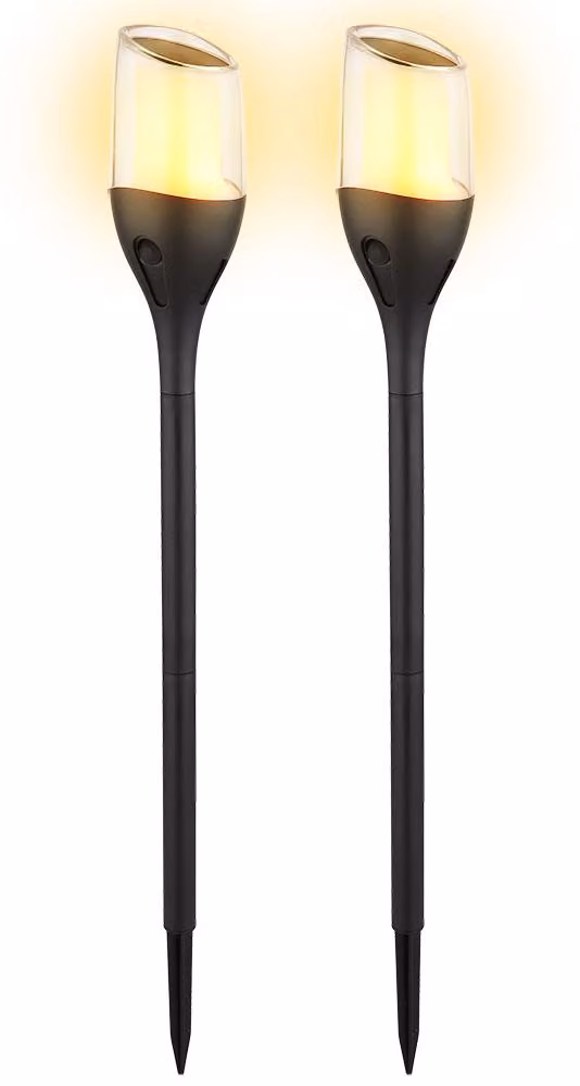 Set di 2 lampade solari a LED, ideali come lanterne o da inserire nel terreno, con effetto fiamma, altezza 64,5 cm