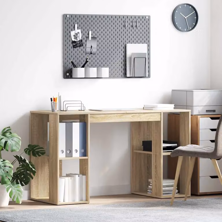 Scrivania moderna vidaXL in legno ingegnerizzato color rovere, L 130 x P 50.5 x H 75 cm