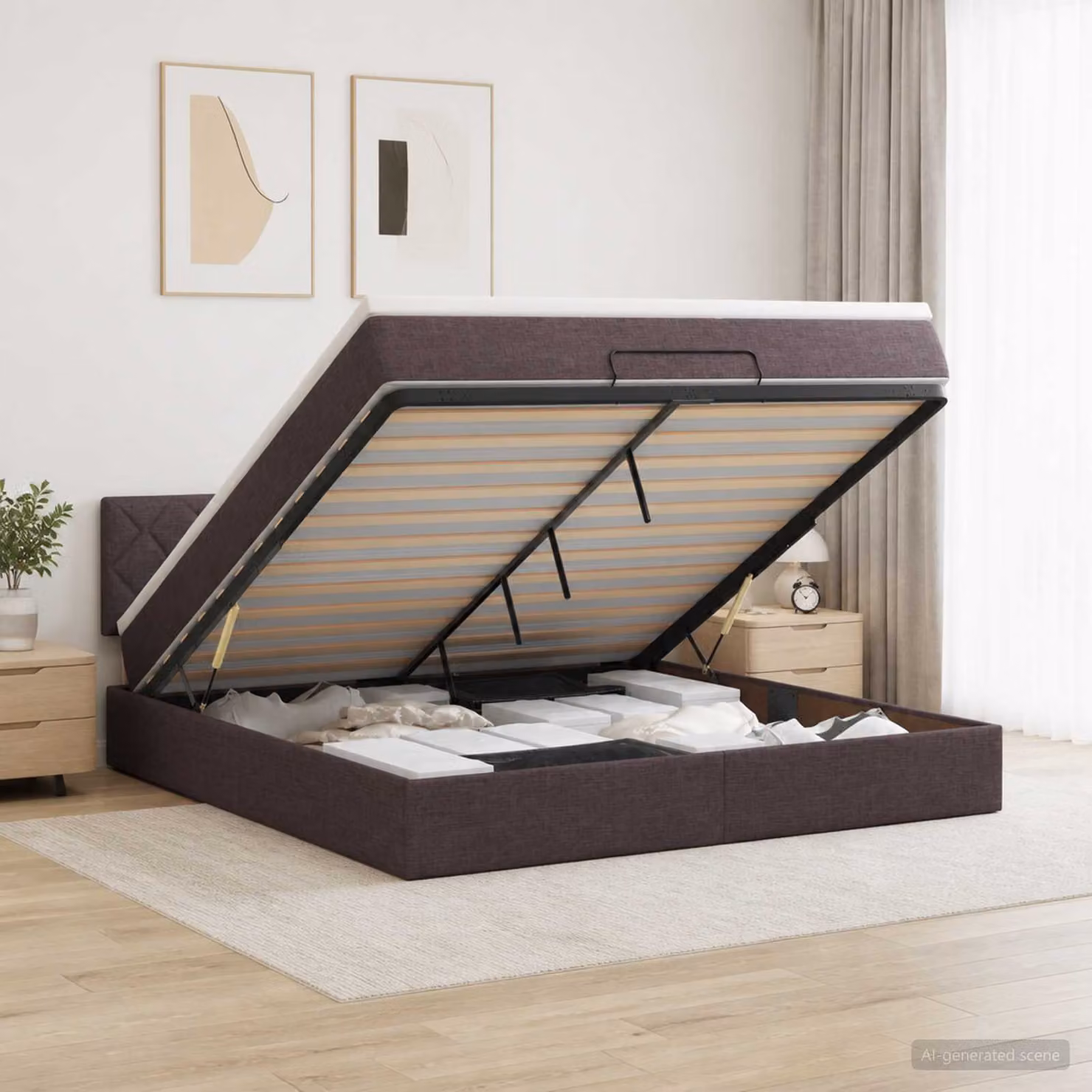 vidaXL Letto Ottomano con Materasso e LED Marrone Scuro 160 x 200 cm