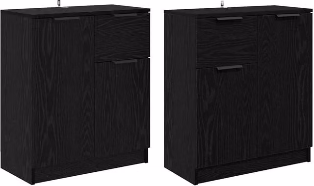 Set di 2 Credenze moderne in legno multistrato colore Nero opaco L 60 x P 30 x H 70 cm