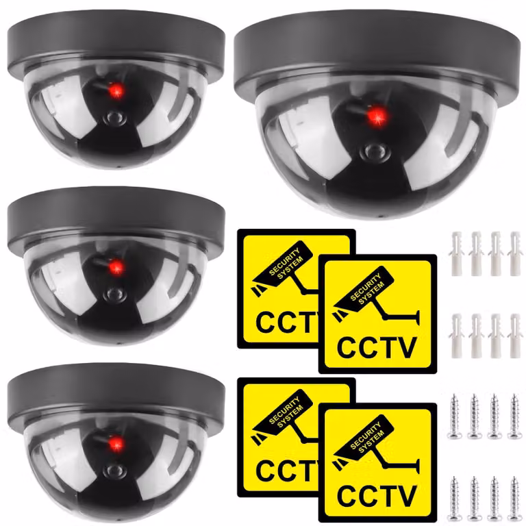 Telecamera di sicurezza, con luce LED lampeggiante, telecamera di sicurezza, telecamera a cupola, telecamera finta, telecamera di sicurezza a cupola per interni ed esterni