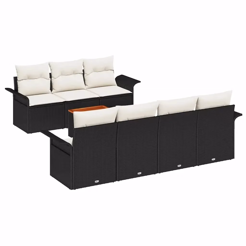 Set Divano da Giardino vidaXL a L composto da 8 pezzi con Cuscini, Nero e Beige – 2