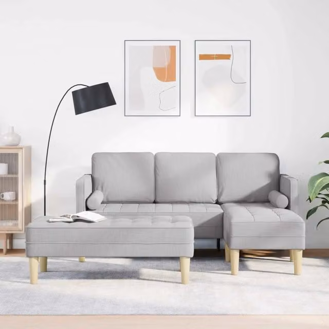 Set di divani angolari L-shape vidaXL in tessuto Grigio e Beige con cuscini inclusi