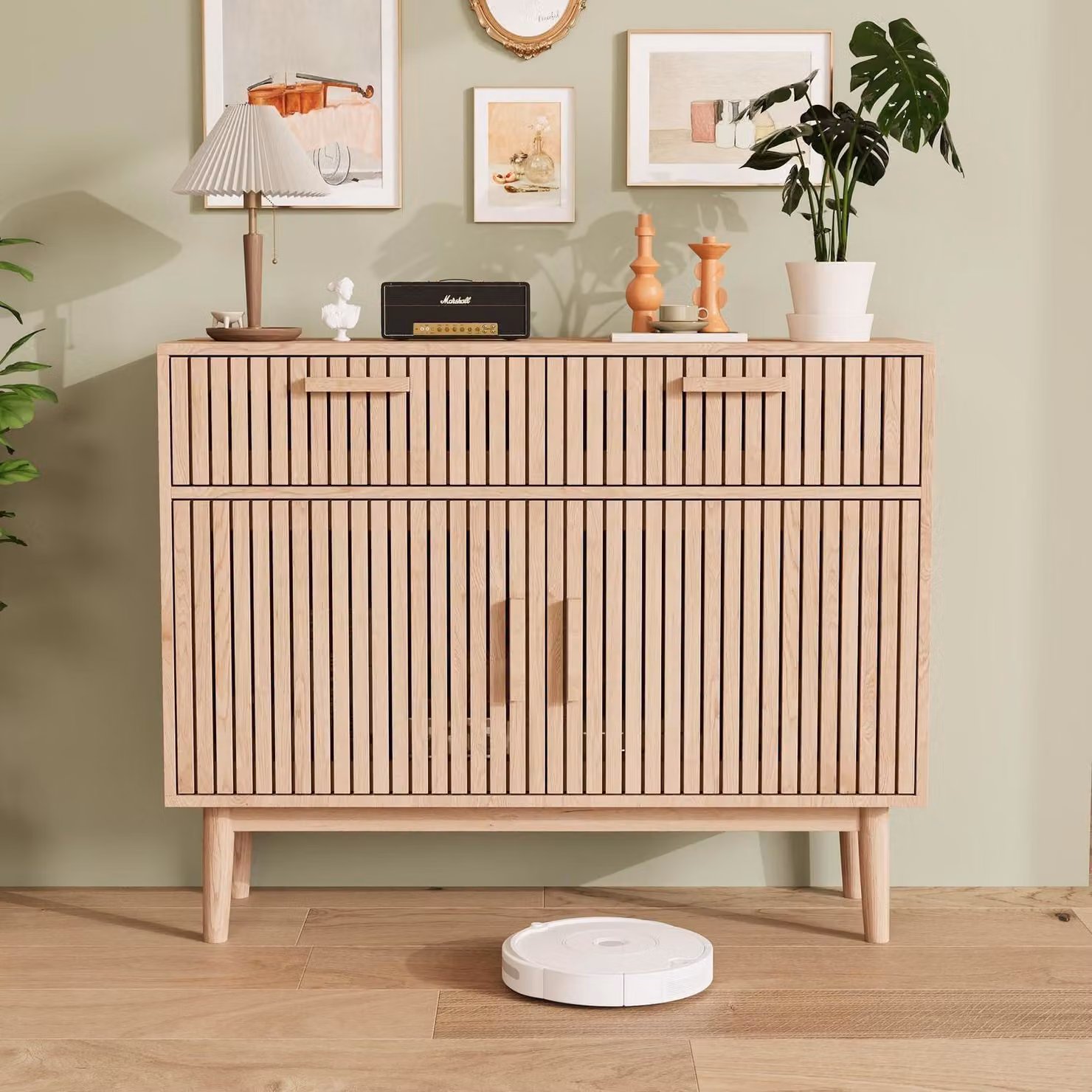Credenza rustica, dimensioni 100x35x80 cm, con porta e 2 cassetti