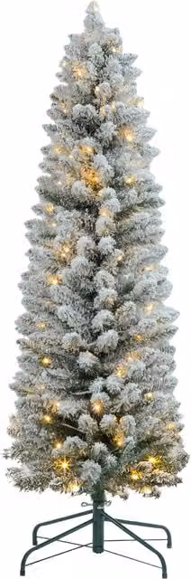Albero di Natale innevato HOMCOM con 263 rami e luci LED bianche calde, Verde, Ø 45 x H 150 cm – 1