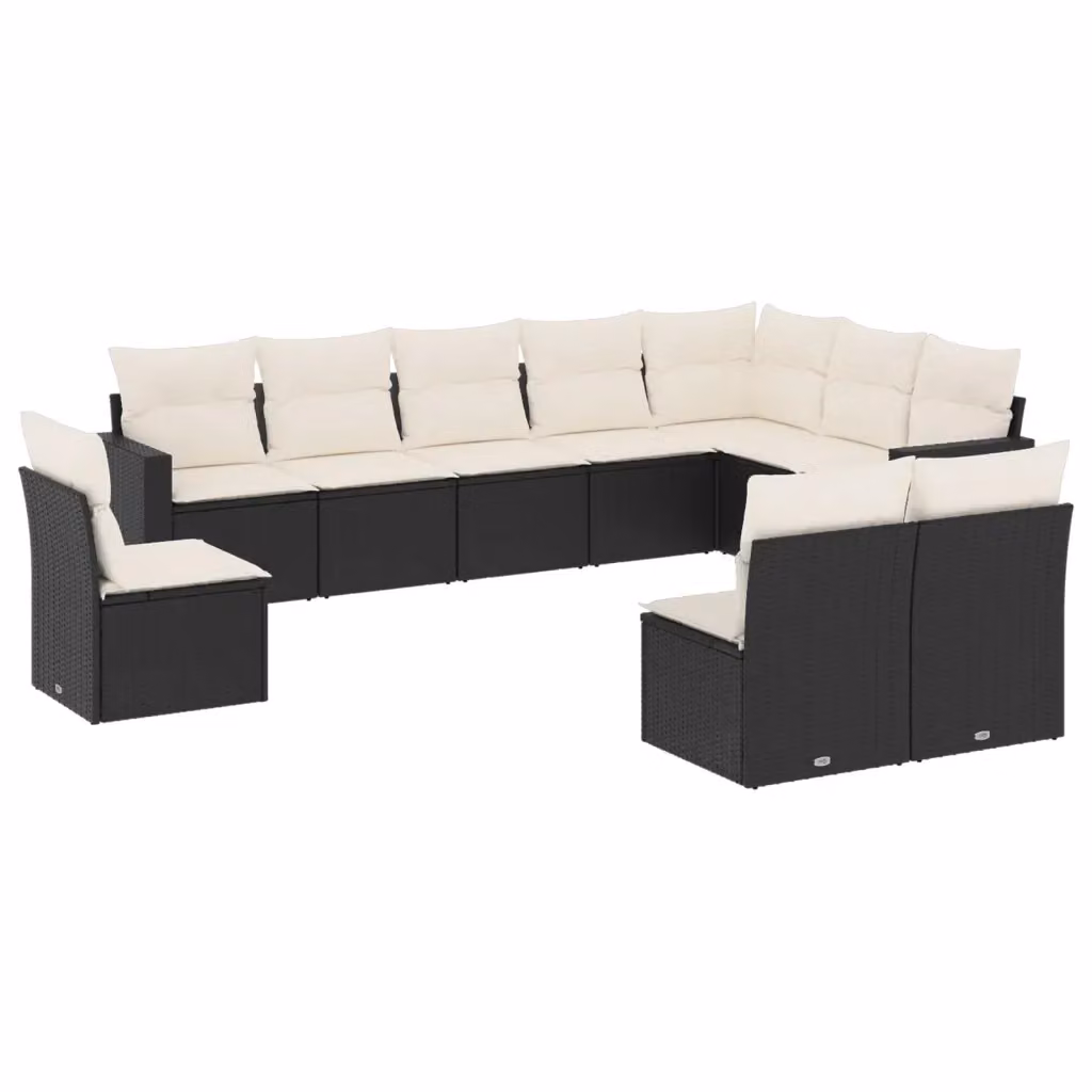 Set di divani da giardino vidaXL a forma di L con cuscini, struttura in metallo e rattan nero e bianco – 2