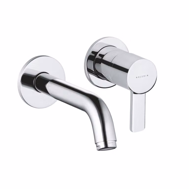 KLUDI ZENTA Mitigeur monocommandé mural encastré pour lavabo à deux trous, bec déverseur mural 180mm, chrome, 382440575, 382440575