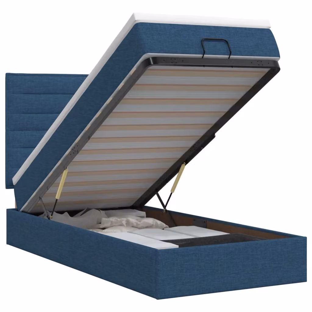 Letto ottomano con materasso vidaXL blu in tessuto con base a sollevamento L 90 x P 190 cm – 2