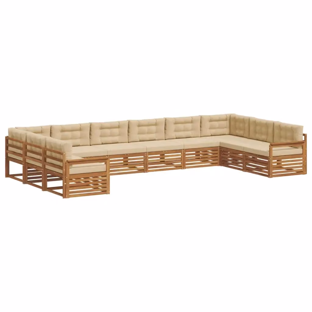 Set di divani da giardino a L con struttura in legno di acacia massello e cuscini beige vidaXL – 2