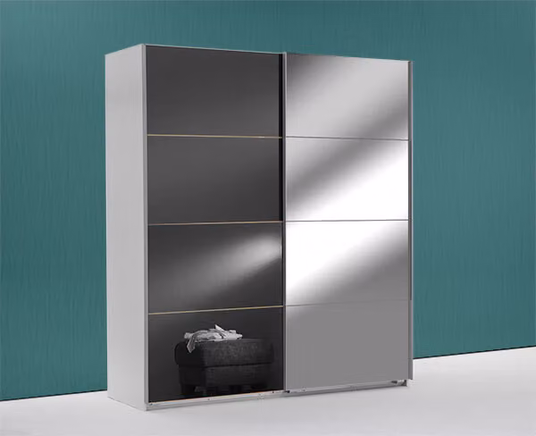 Armadio ad ante scorrevoli Easy Plus bianco/grigio con specchio in vetro 180cm