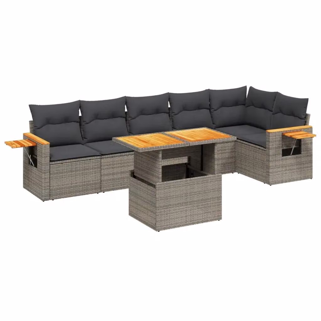 vidaXL Set Divani da Giardino 7 pz a Forma a L con Tavolino e Cuscini Grigio in Polyrattan – 2