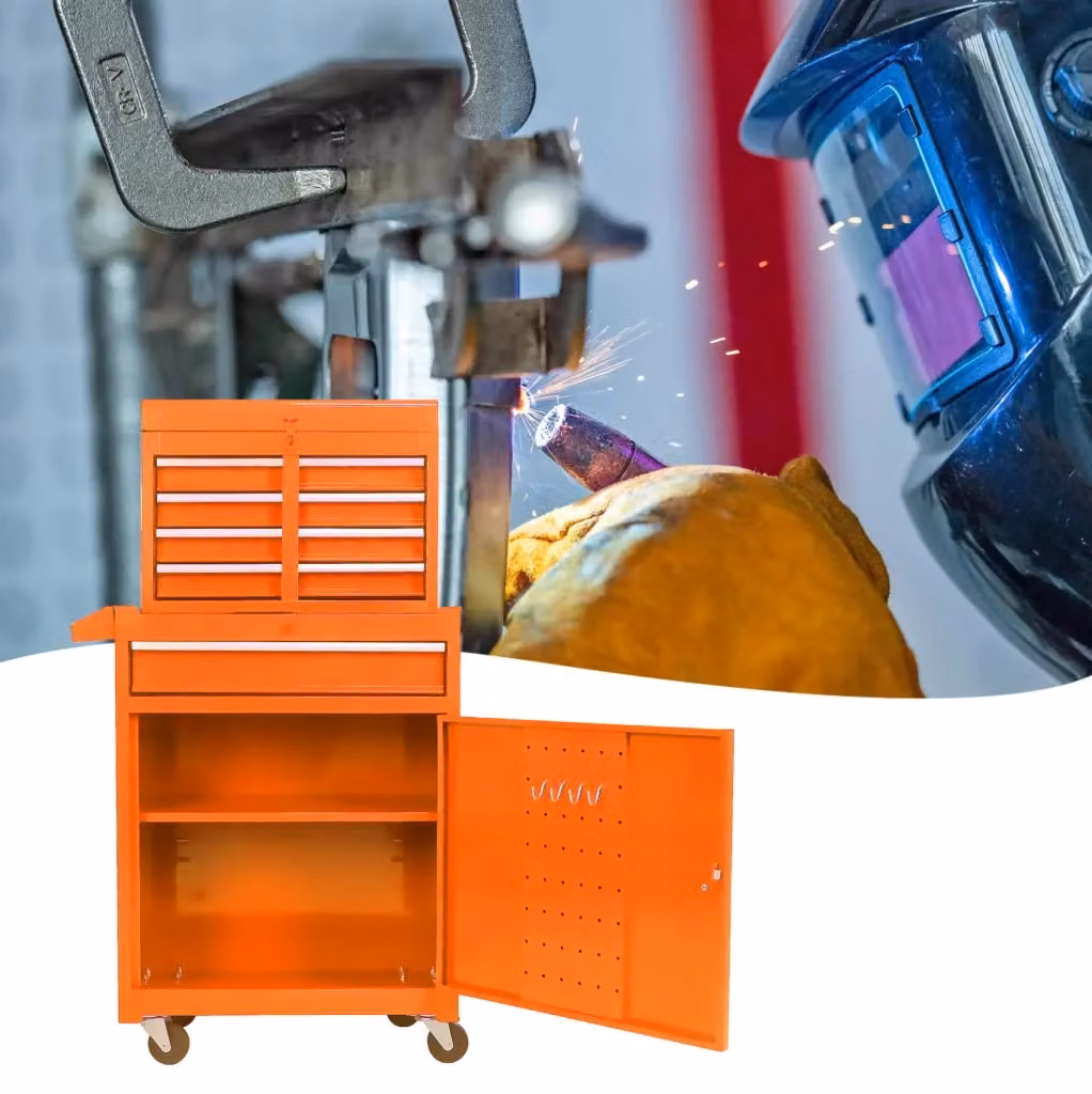 Armadio portautensili in acciaio arancione con 5 cassetti e ruote L/P/H: 100 x 68 x 32,5 cm – 2