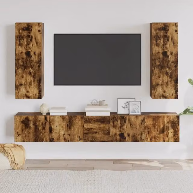Set di mobili porta TV vidaXL in legno multistrato color rovere fumo per soggiorno