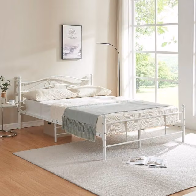 Letto Matrimoniale Florenz en.casa in Metallo Bianco con Testiera Alta Decorativa L/P/H: 160 x 200 x 84,5 cm