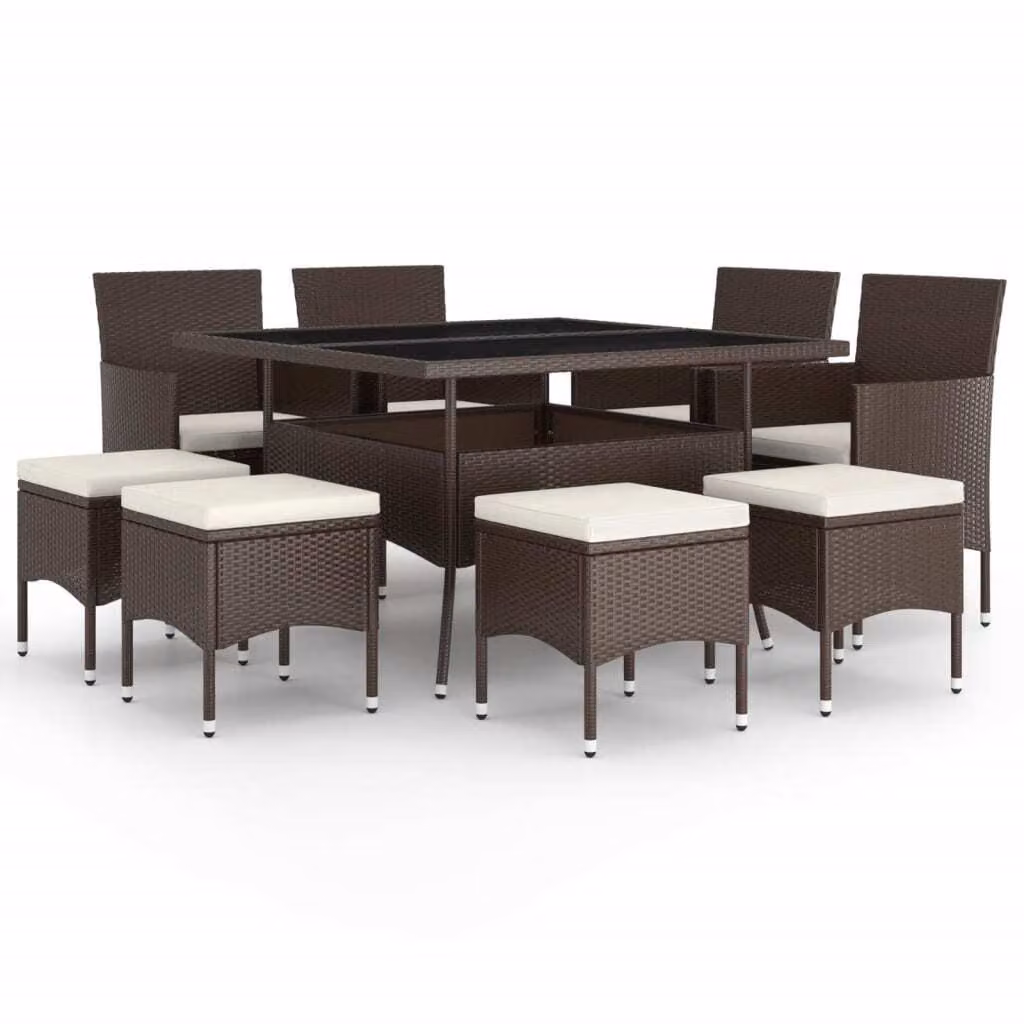 Set da Pranzo da Giardino in Polyrattan 9 pz Marrone