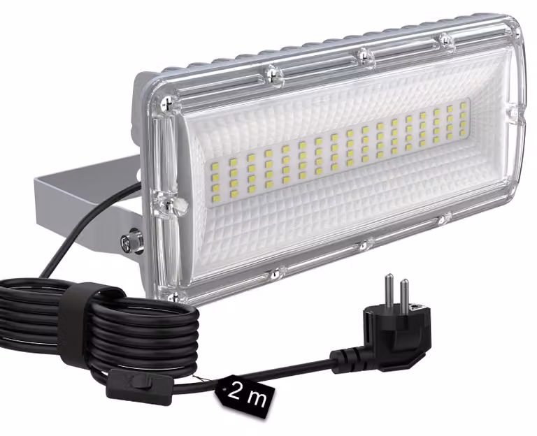 Faretto LED da 50W, 7000 lumen, 6500K, con cavo e spina