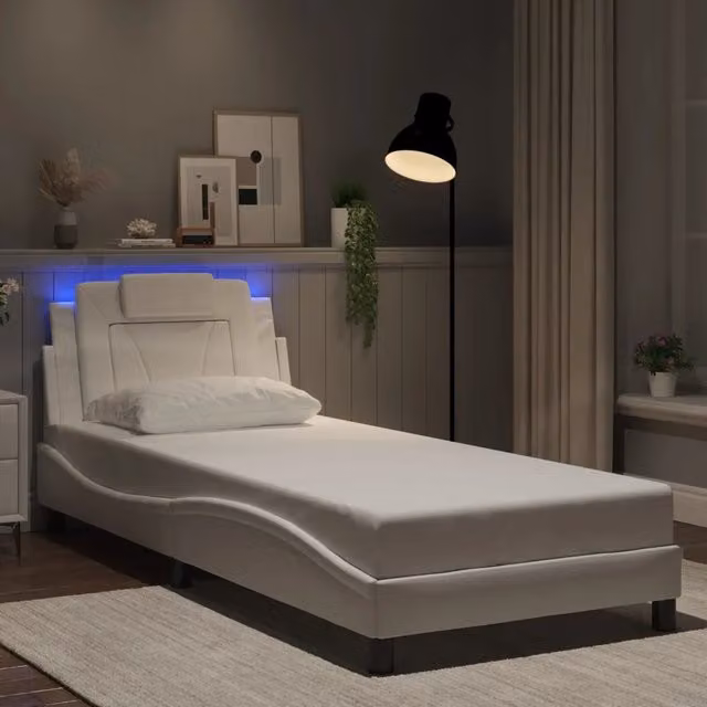 Giroletto Viana Design Mania Struttura Letto con LED e Porte USB Bianco 90x190 cm – 1