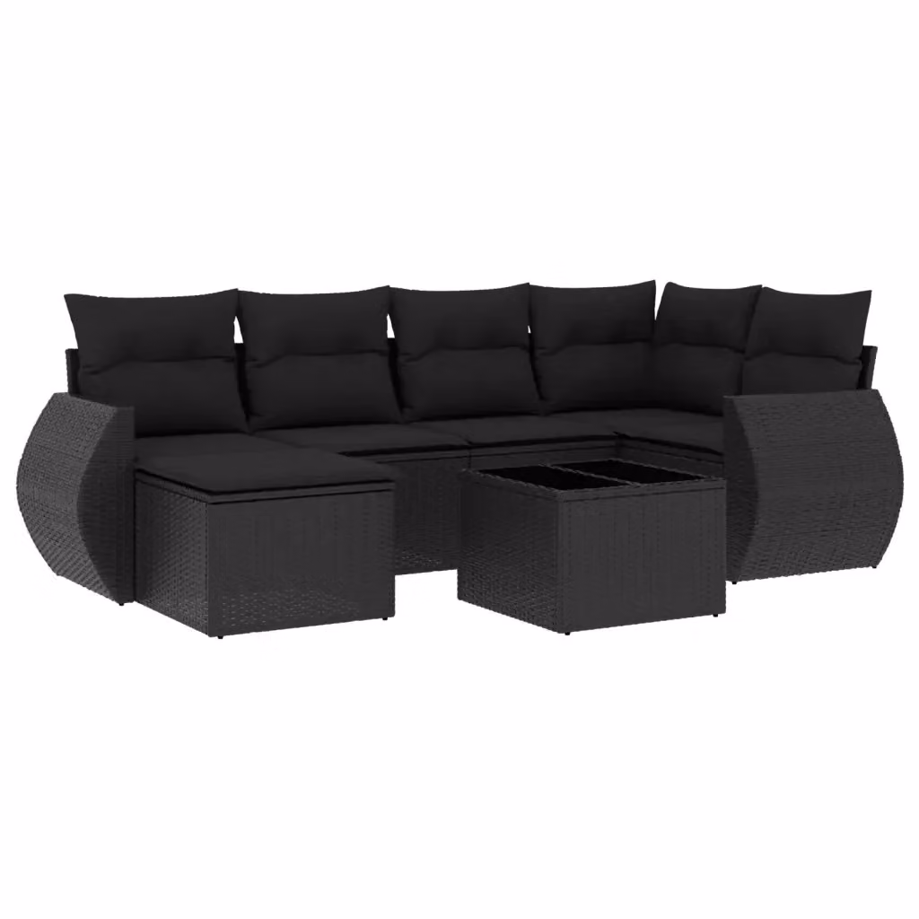 vidaXL Set Divani da Giardino a L con Cuscini 7pz in Polyrattan Nero – 2