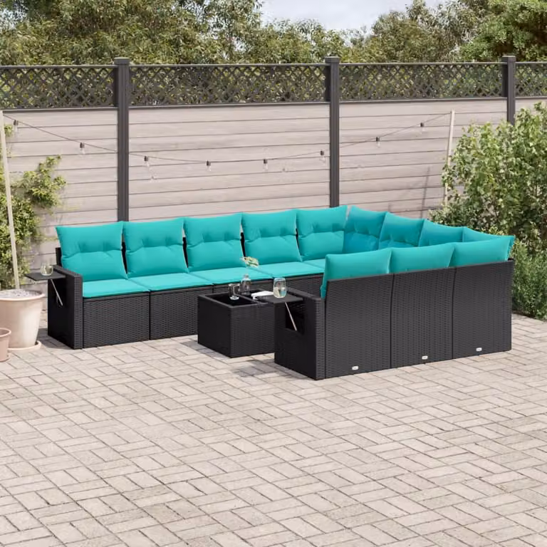Maison Exclusive - Set divano da giardino 11 pezzi con cuscini, polyrattan nero
